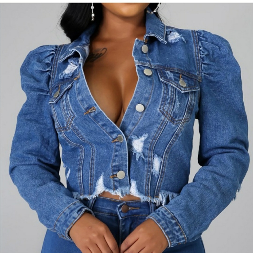 Puff sleeve denim jacket